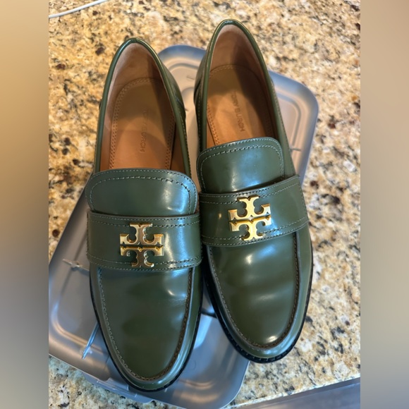 Tory Burch Mini Everly Green Chunky Lug Sole Leather Loafers Size 8 - Picture 6 of 6